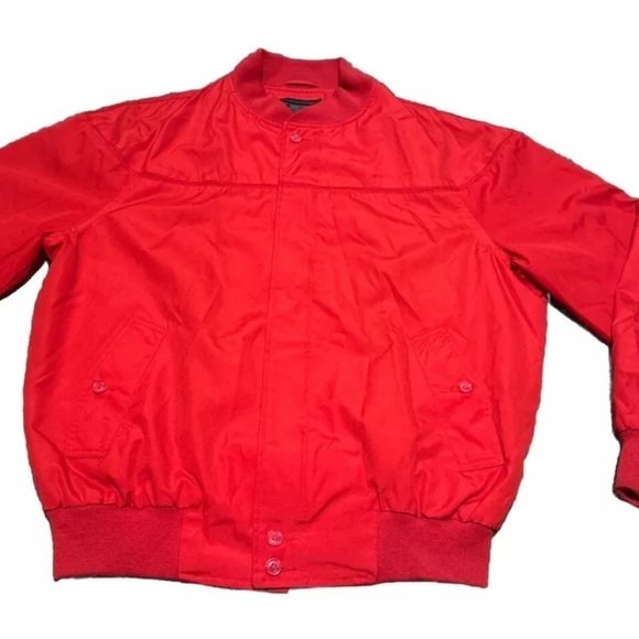 VTG Holiday Red Mervyns Mens Collection Lined Airvent Bomber Nylon Jacket Large - Picture 1 of 5